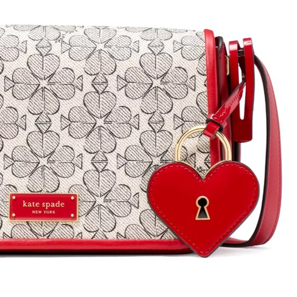 New Kate Spade Liv Spade Flower Coated Canvas Small Flap Crossbody Cherry Rose - Picture 7 of 7